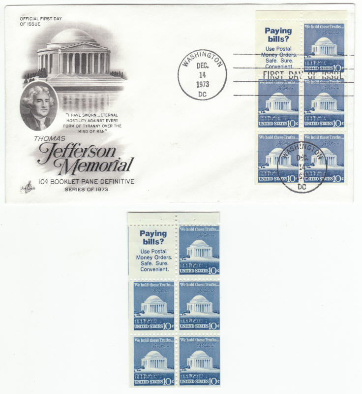 Scott #1510B Thomas Jefferson Memorial First Day Cover and Booklet Pane