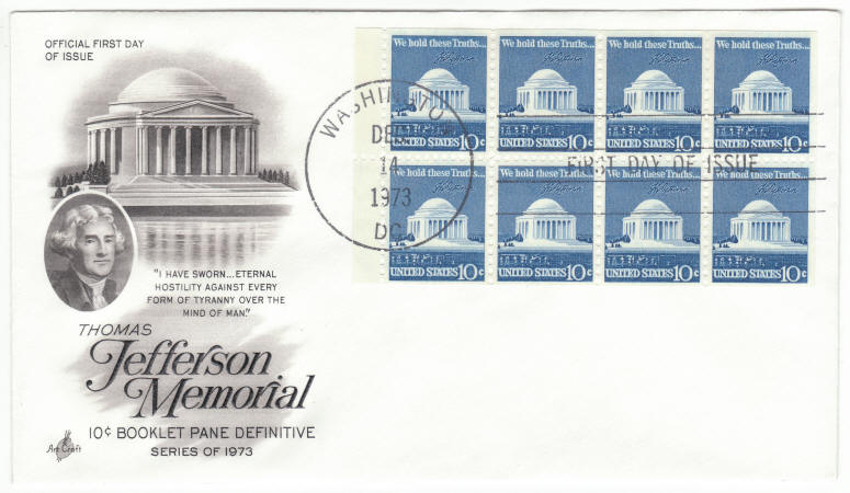 Scott #1510C Thomas Jefferson Memorial Booklet Pane First Day Cover