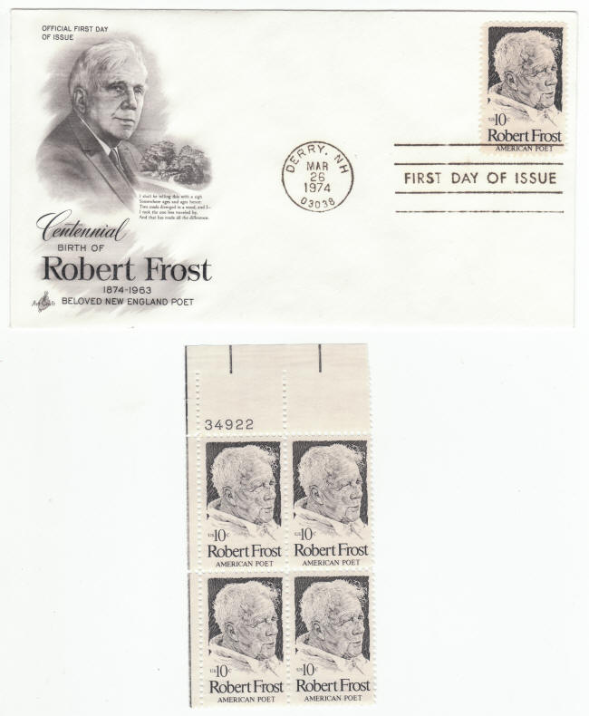 Scott #1526 Robert Frost First Day Cover Plate Block