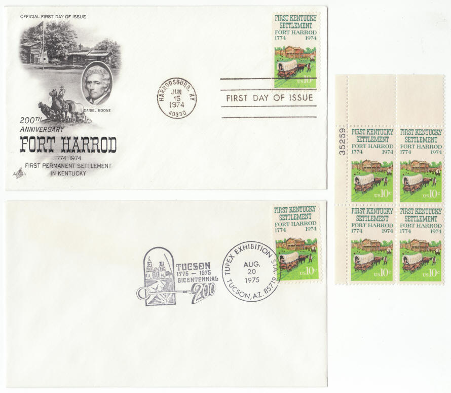 Scott #1542 Fort Harrod First Day Cover TUPEX Plate Block