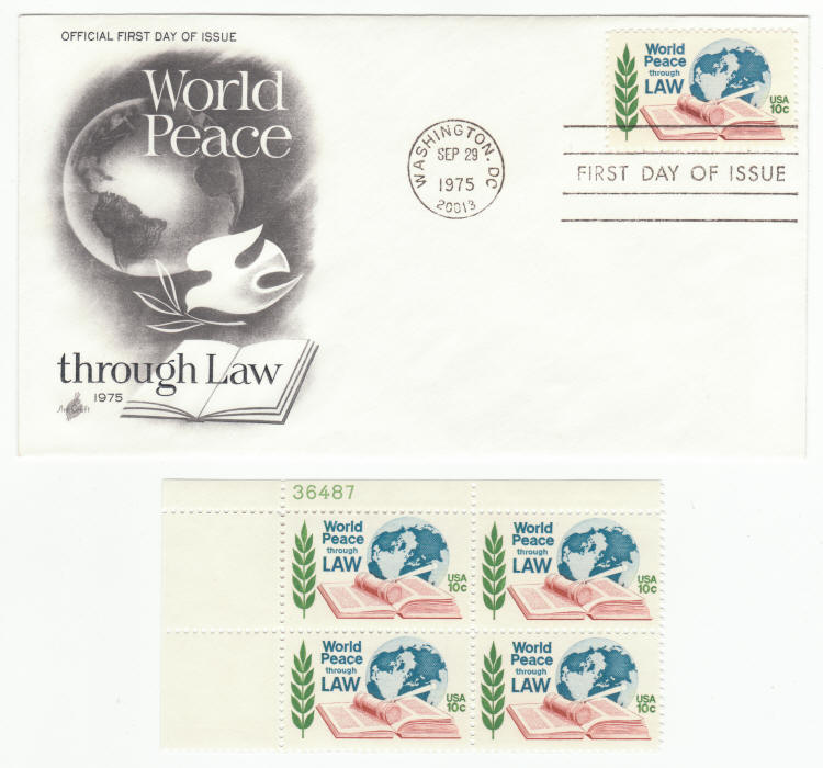 Scott #1576 World Peace Through Law First Day Cover Plate Block