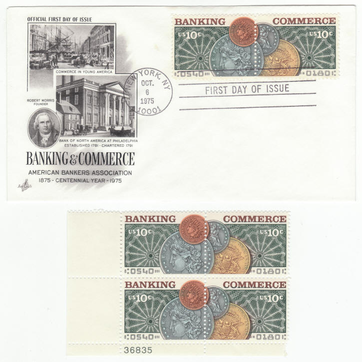 Scott #1577-78 Banking And Commerce First Day Cover Plate Block