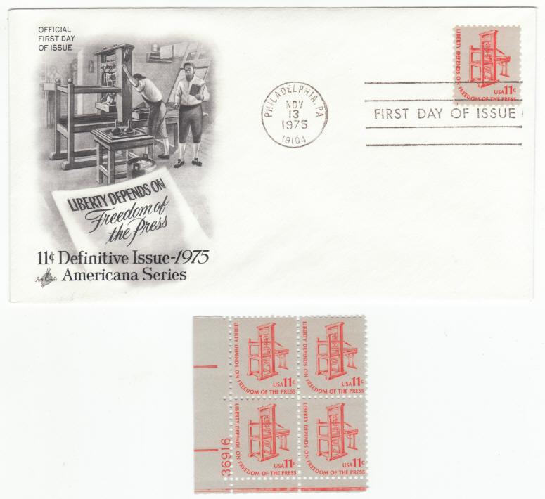 Scott #1593 Printing Press First Day Cover Plate Block