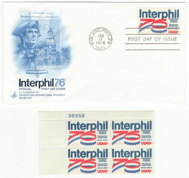 Scott #1632 Interphil 76 First Day Cover Plate Block