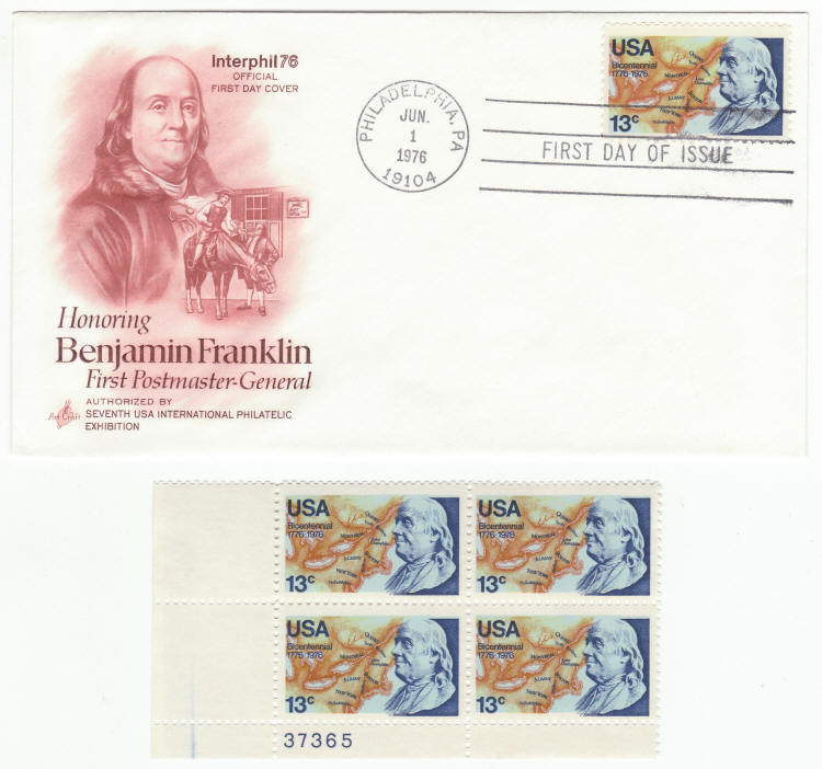 Scott #1690 Bejamin Franklin First Day Cover Plate Block