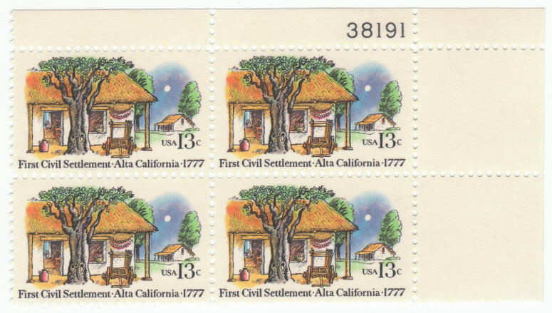 Scott #1725 First Civil Settlement in Alta California Plate Block