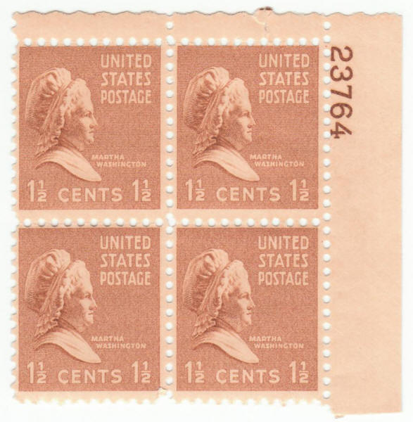 Scott #805 Martha Washington Definitive Plate Block