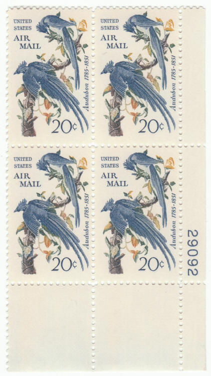 Scott #C71 Air Mail Audubon Blue Jays Plate Block