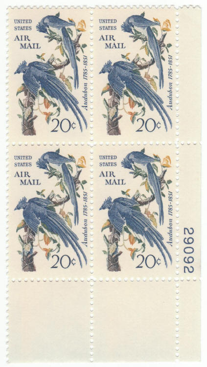 Scott #C71 Air Mail Audubon Blue Jays Plate Block