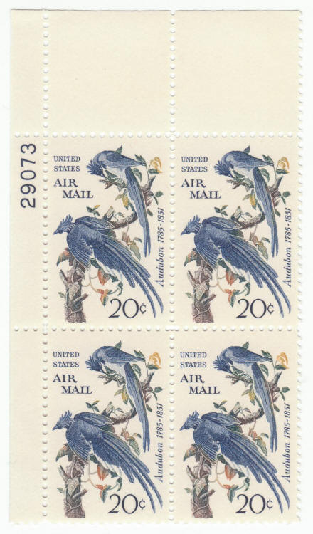 Scott #C71 Air Mail Audubon Blue Jays Plate Block