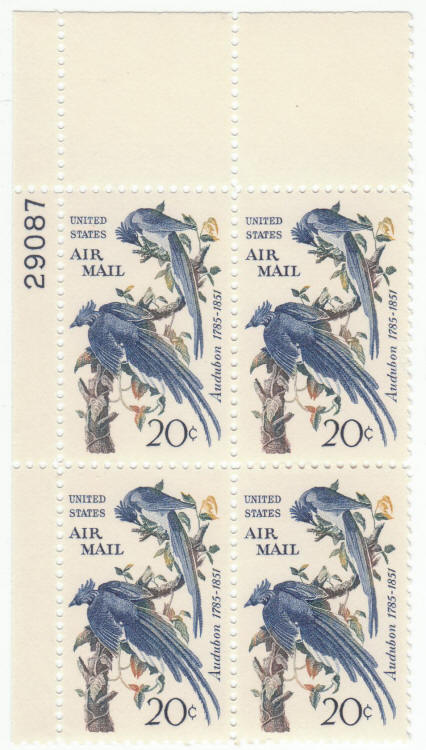 Scott #C71 Air Mail Audubon Blue Jays Plate Block