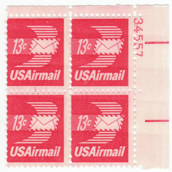 Scott #C79 Winged Envelope Air Mail Plate Block