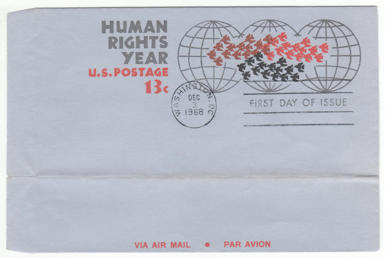 Scott #UC42 Human Rights Year Aerogramme First Day Cover