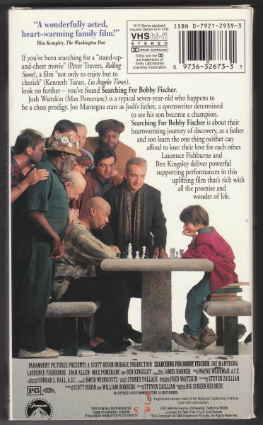 Searching For Bobby Fischer VHS Tape box back