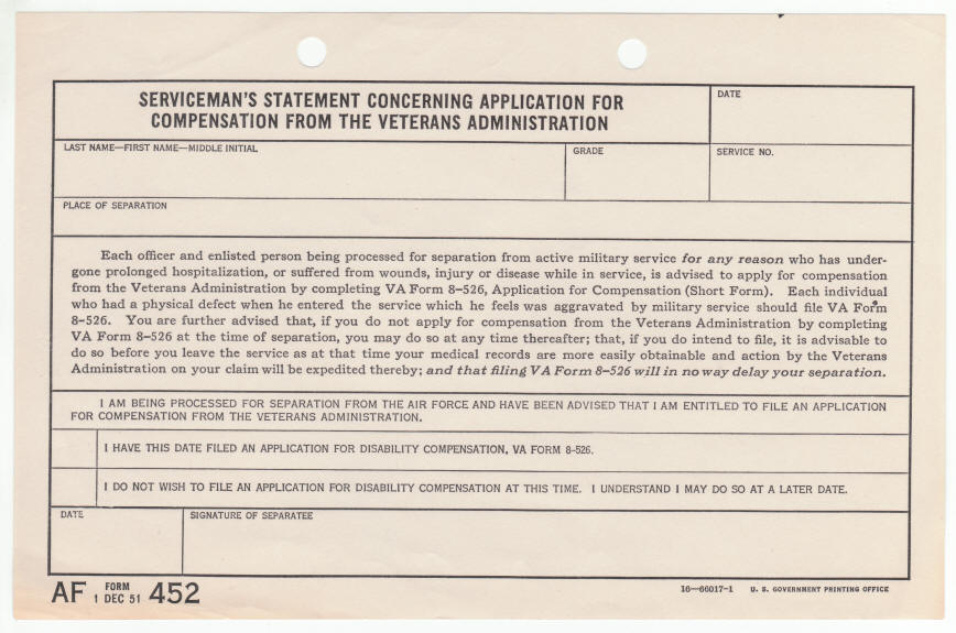 Servicemans Application for Compensation from VA