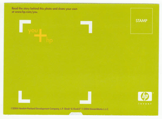 Shrek 2 HP Promo Post Card back
