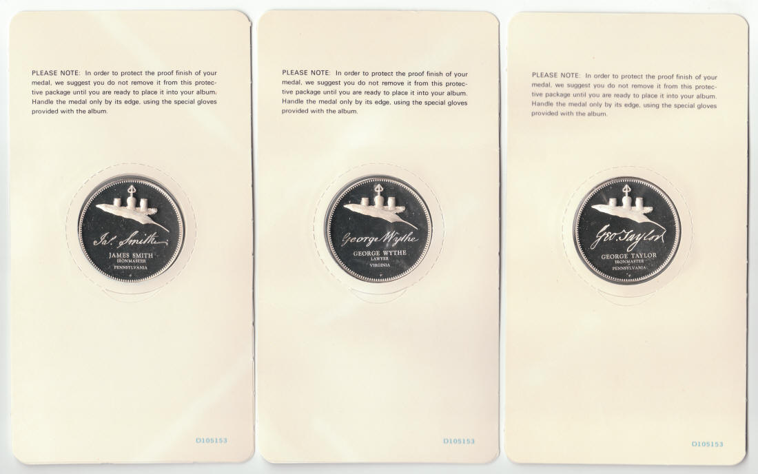 1972-76 Official Signers Medals Silver Proof Set 51 - 53 Reverse