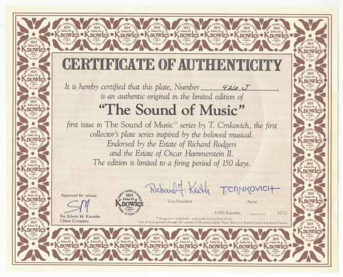 The Sound Of Music Plate 1 COA