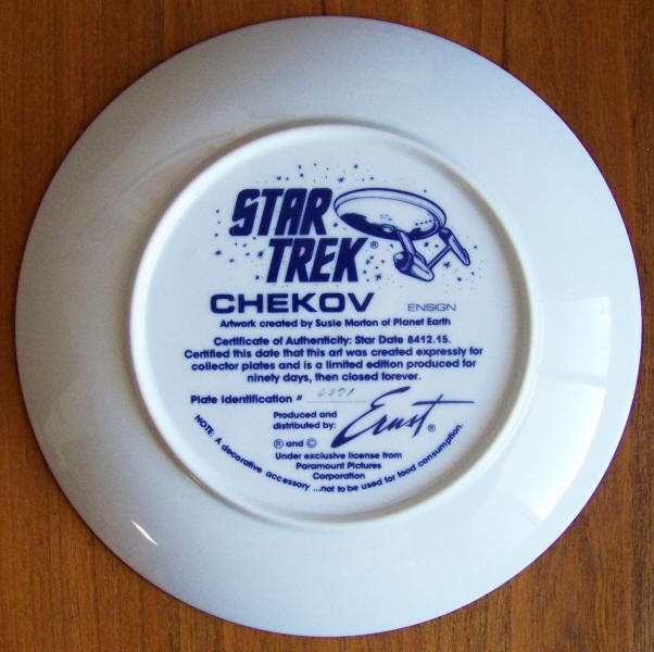 Star Trek Collectors Plate Chekov back