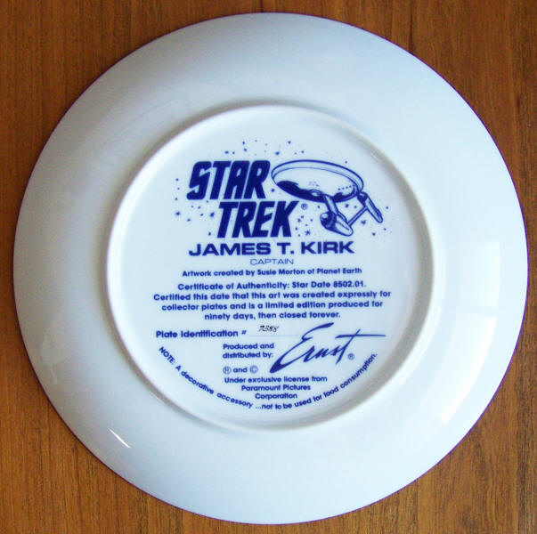 Star Trek Collectors Plate Kirk back