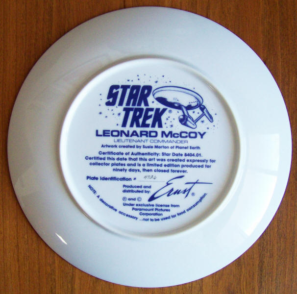 Star Trek Collectors Plate McCoy back