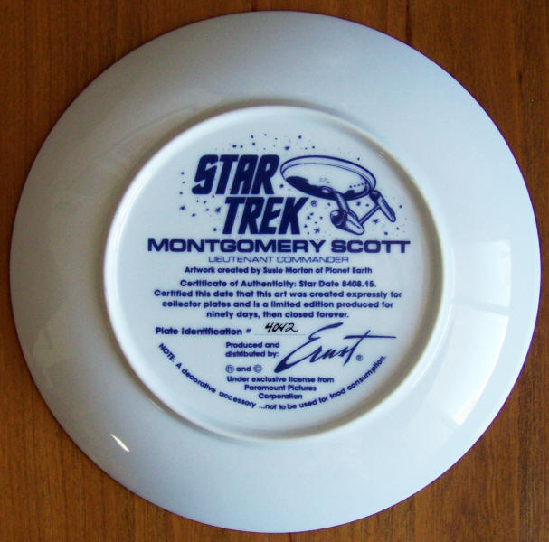 Star Trek Collectors Plate Scotty back