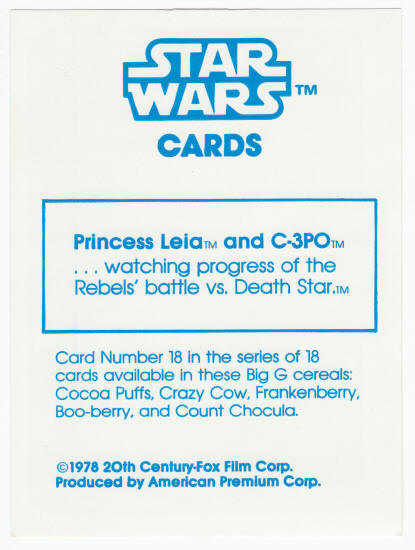 Star Wars General Mills Cereal Premium Card #18 back