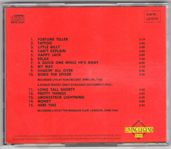 The Who Live At Filmore East 1968 CD