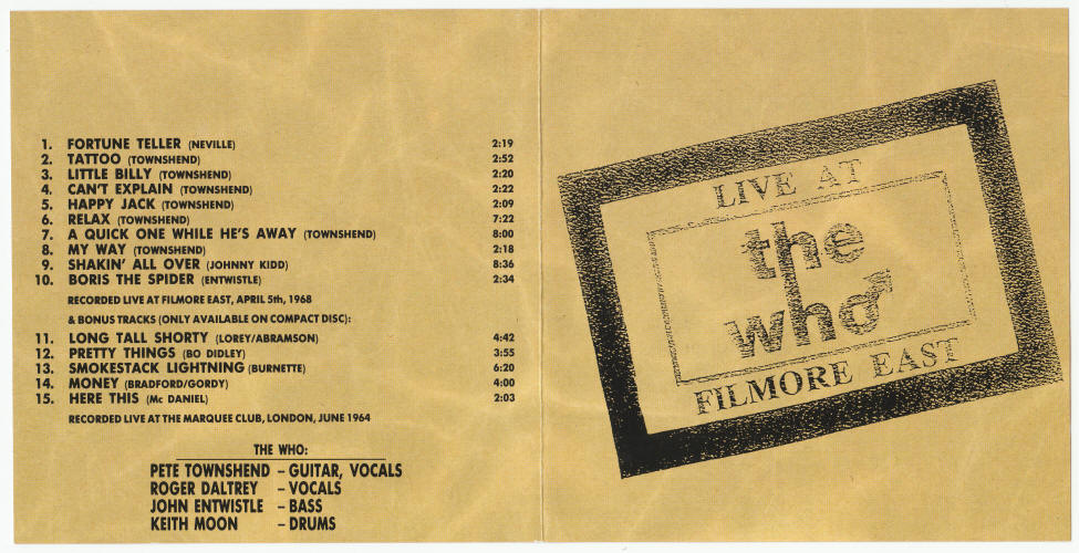 The Who Live At Filmore East 1968 CD