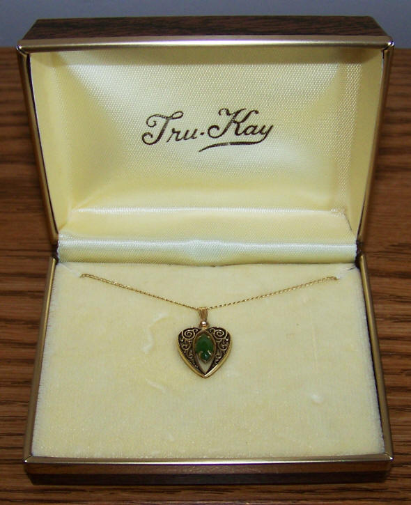 Tru-Kay 12K Gold Filled Jade Pendant in box