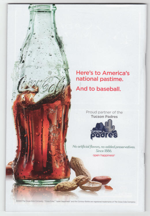 Tucson Padres Program 6th Edition 2012 back cover