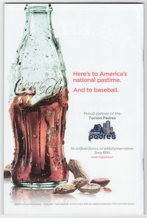Tucson Padres Program June 2013 back cover