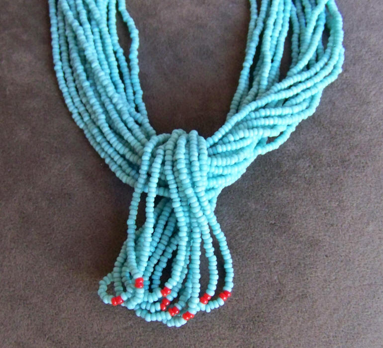 16 Strand Turquoise Colored Seed Bead Necklace Dangle
