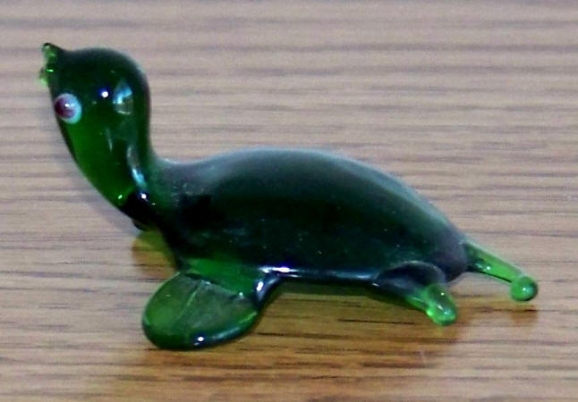 Mid 1970s Dark Green Hand Blown Glass Turtle
