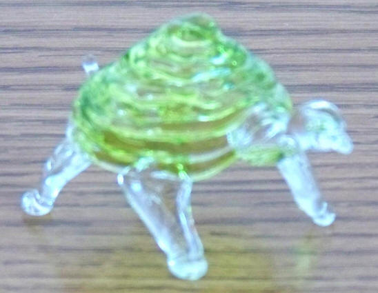 Early 1970s Light Green Hand Blown Spiral Glass Turtle