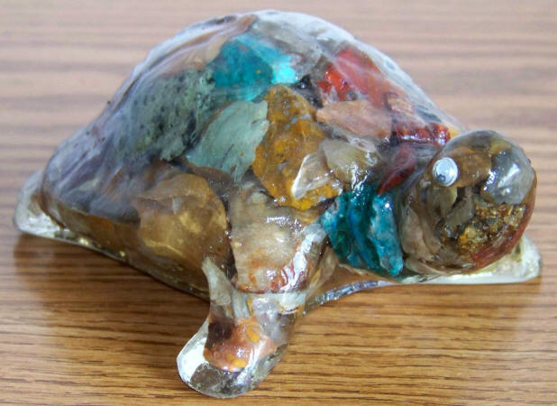 Mid 1970s Multicolor Rock Embedded Resin Turtle Souvenir