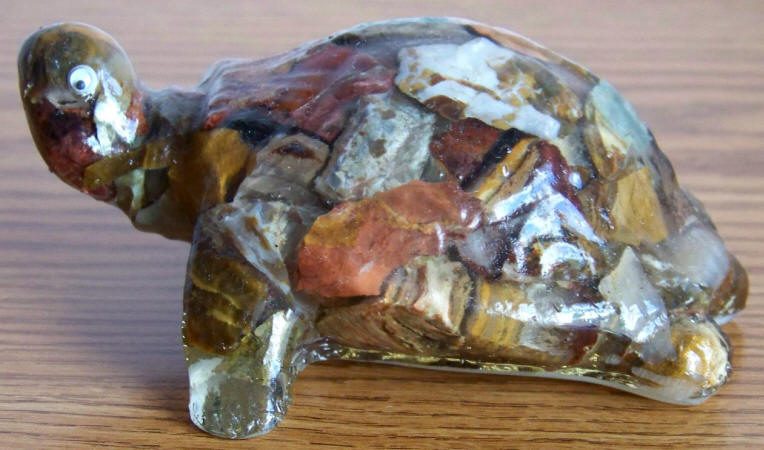 Mid 1970s Multicolor Rock Embedded Resin Turtle Souvenir