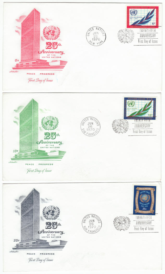 UNNY #209 210 211 United Nations 25th Anniversary First Day Covers
