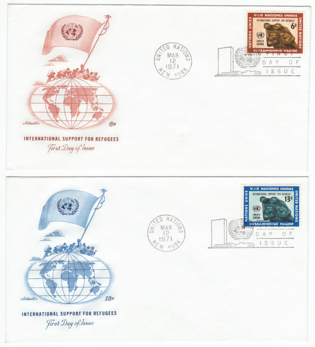 UNNY #216 #217 International Support For Refugees First Day Covers