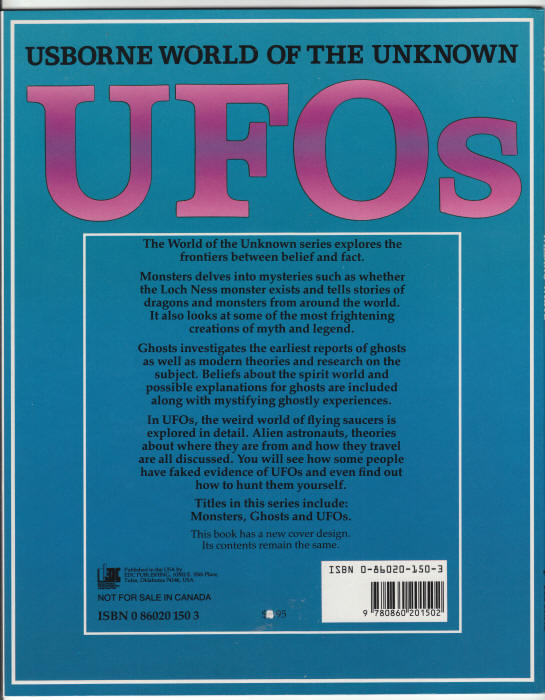 Usborne World Of The Unknown UFOs Ted Wilding White back