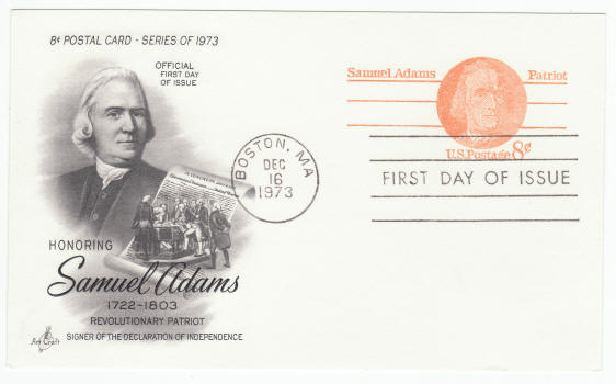 Scott UX66 Samuel Adams Postal Card First Day Cover