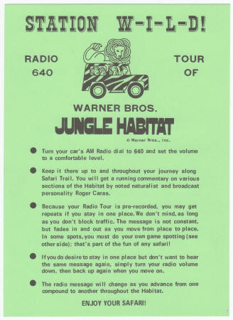 Warner Bros Jungle Habitat 1972 Station WILD Card