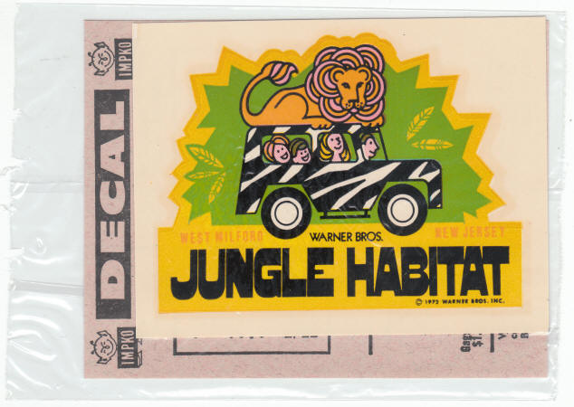 Warner Bros Jungle Habitat 1972 Car Decal