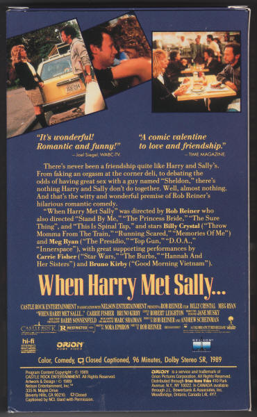 When Harry Met Sally VHS Tape box back