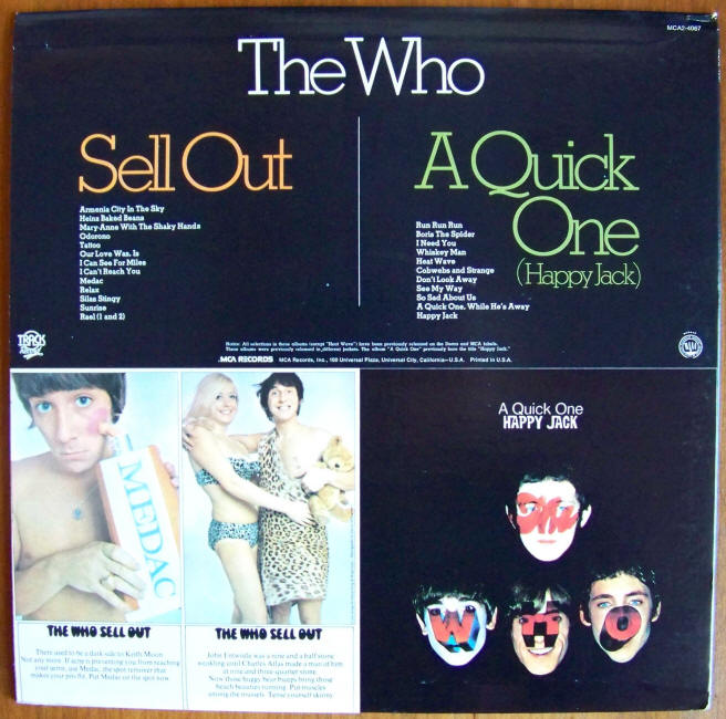 The Who A Quick One Happy Jack Sell Out Twofer Album jacket back