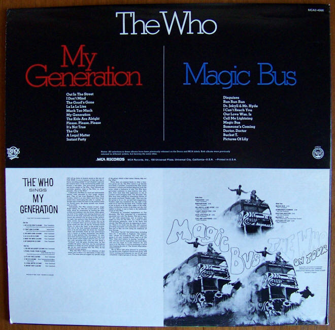 The Who Magic Bus My Generation Twofer Album jacket back