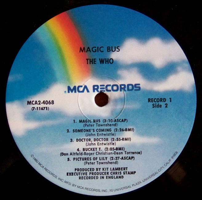The Who Magic Bus Twofer Label