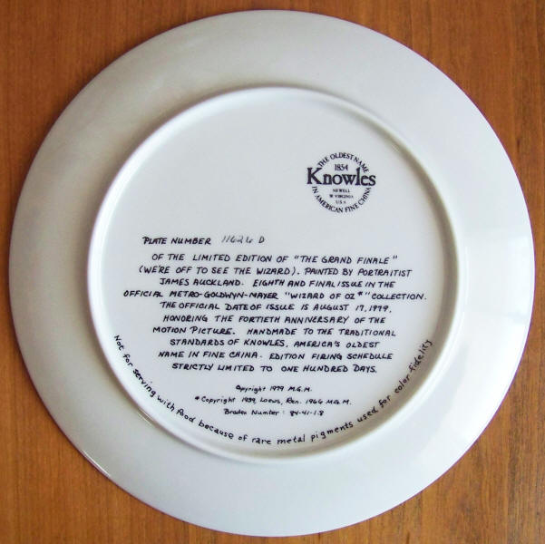 Wizard Of Oz Plate 8 back