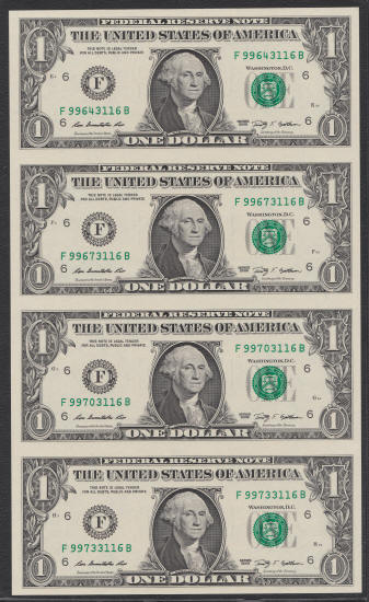 World Reserve Monetary Exchange Uncut Sheet of One Dollar Bills